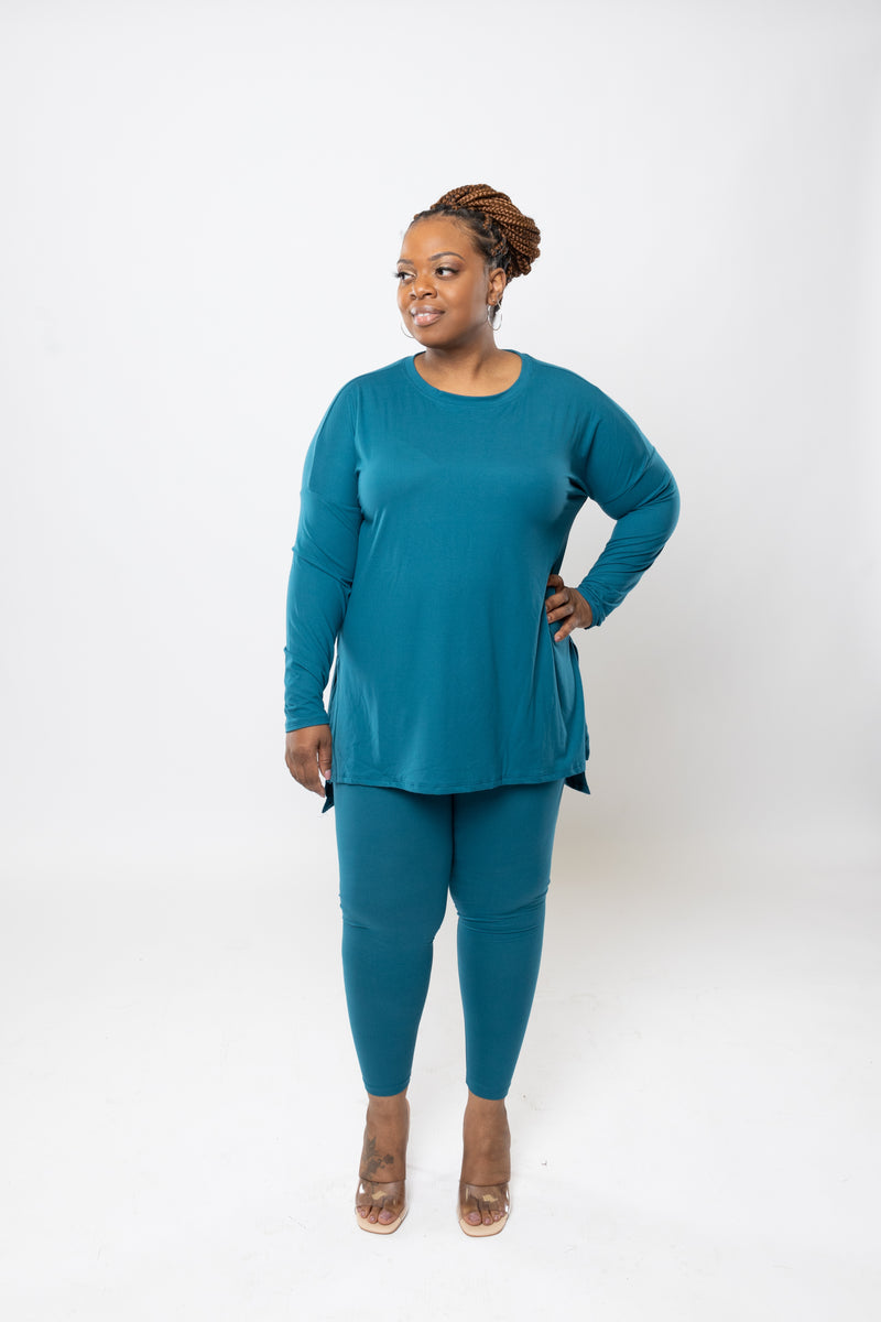Super Lady Full Size Fuzzy Hacci Brush Round Neck Top and Pants Lounge Set main image 0