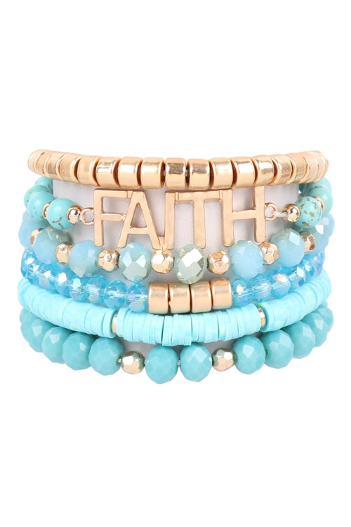 "FAITH" CHARM BEADS BRACELET BLUE
