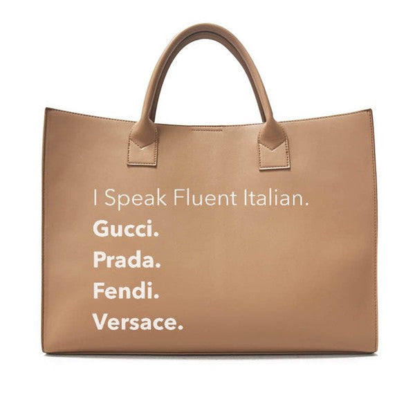 I speak Fluent Italian brown Vegan Leather Handbag