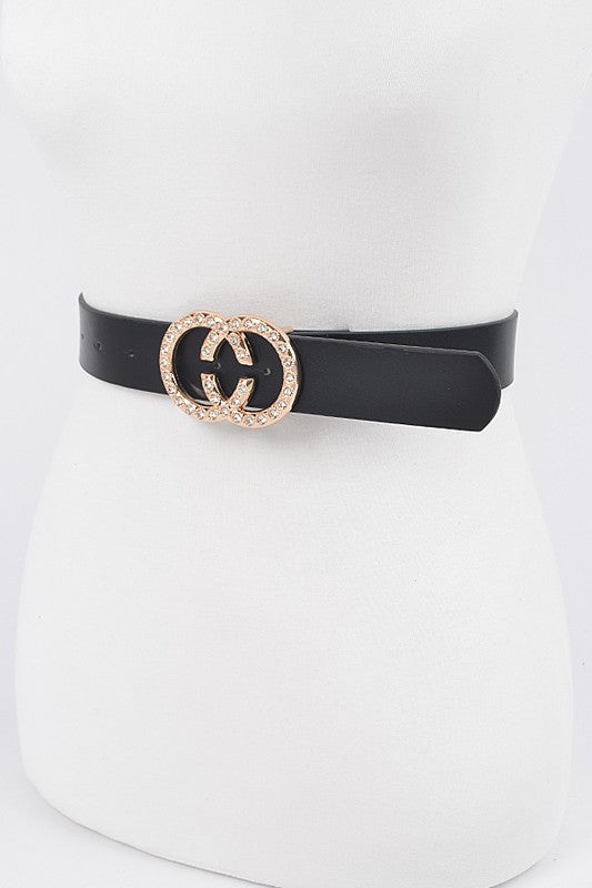 Crystal Buckle Plus Size Belt Black