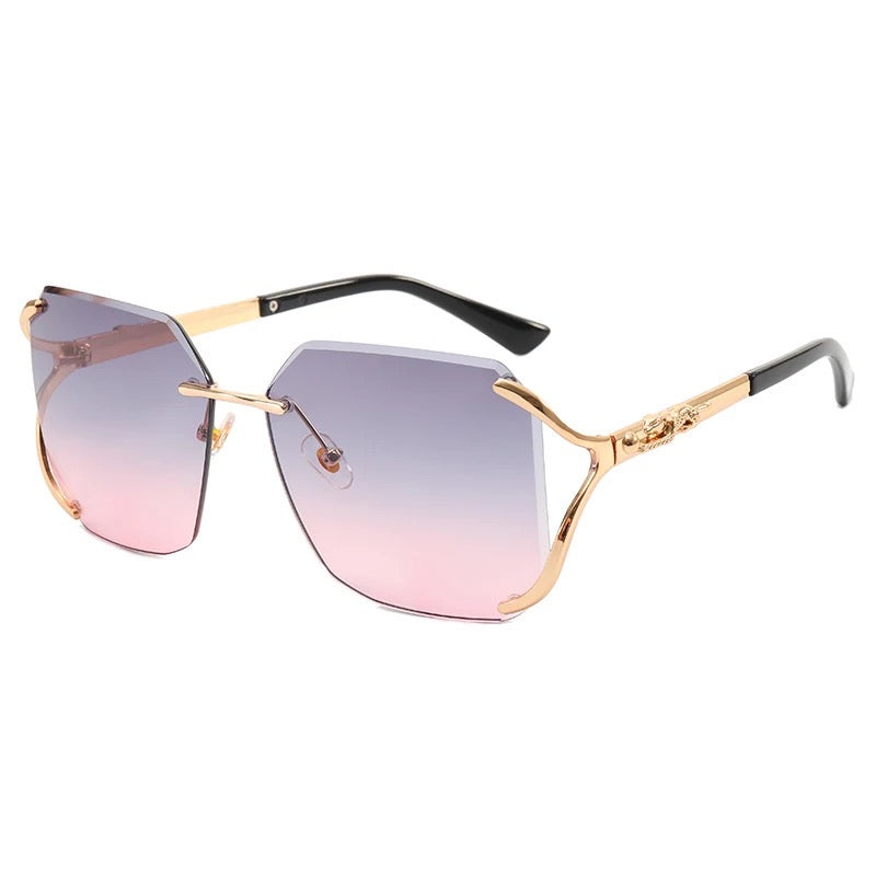Diamond Cut Oversized Women Rimless Fashion Shades Sunglasses
