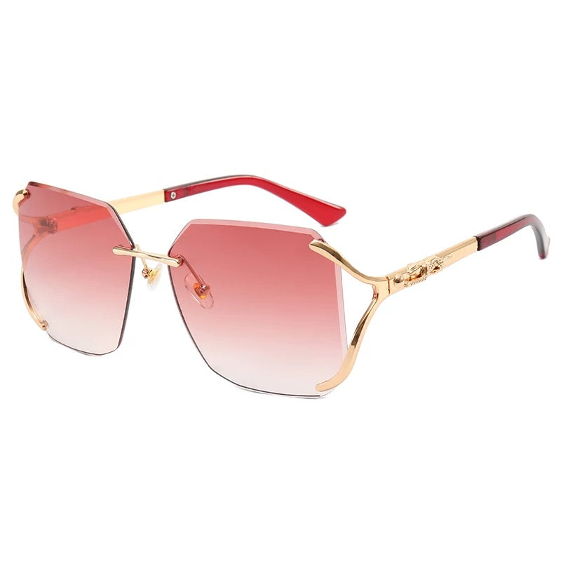 Galore Diamond Cut Oversized Women Rimless Shades Sunglasses Red