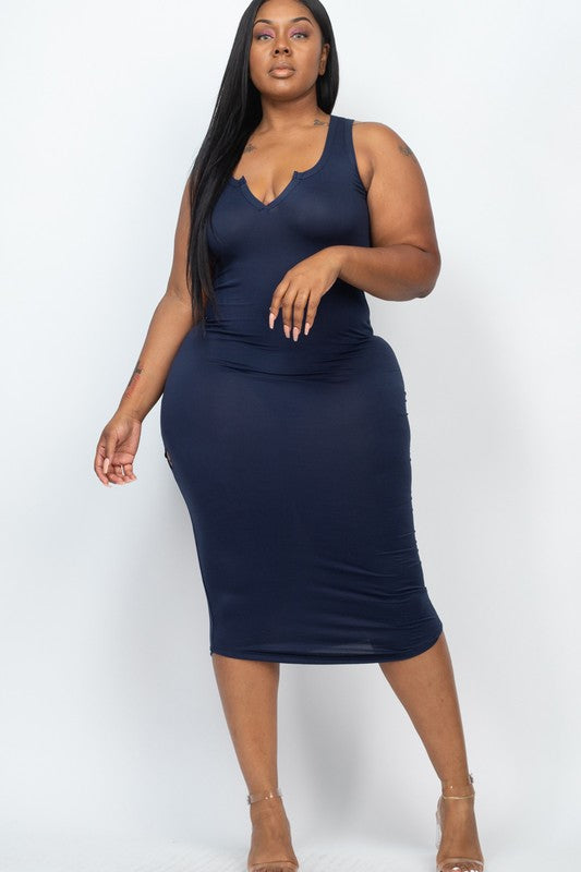 Plus  Split Neck Tank Midi Dress