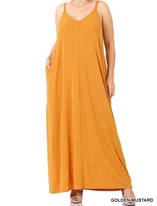 Zenana Plus Size Maxi Dress with Pockets Golden Mustard