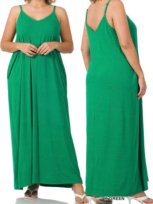 Zenana Plus Size Maxi Dress with Pockets Green