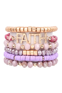 "FAITH" CHARM BEADS BRACELET PURPLE