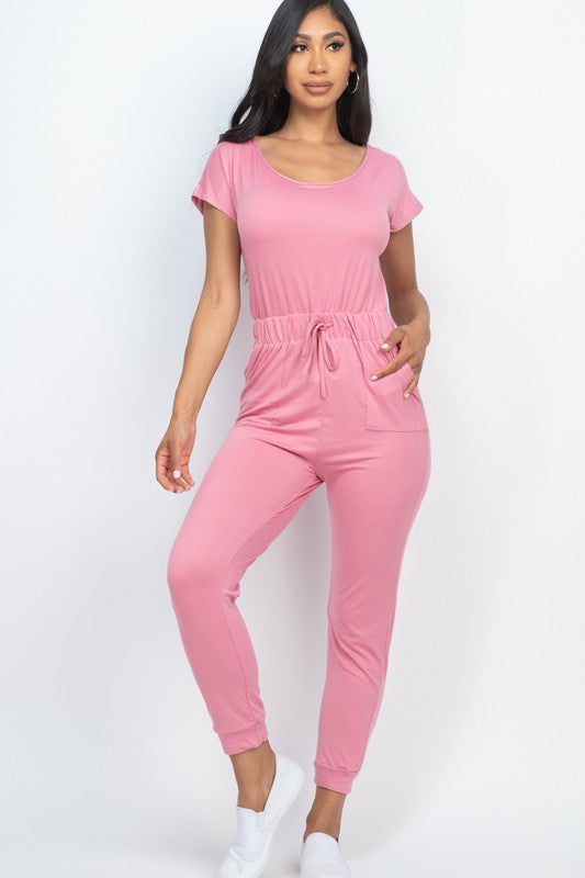 Casual Short Sleeve Jumpsuit with Drawstring Waist Capella
