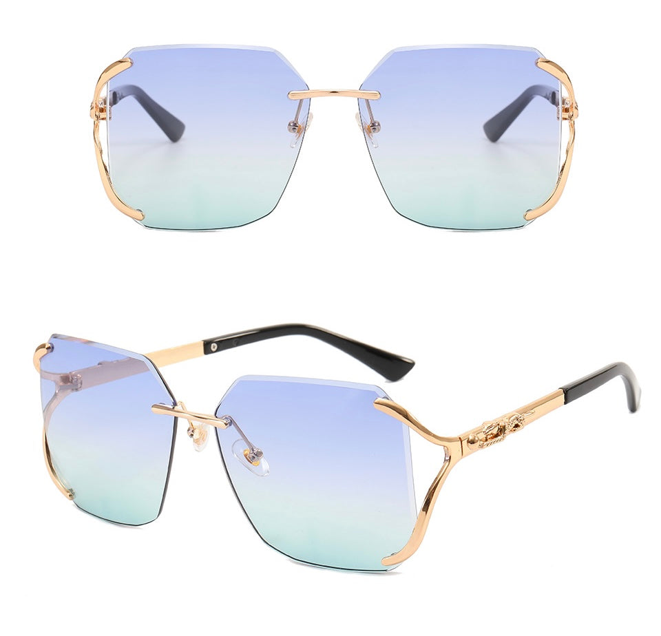Diamond Cut Oversized Women Rimless Fashion Shades Sunglasses