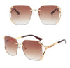 Diamond Cut Oversized Women Rimless Fashion Shades Sunglasses Brown