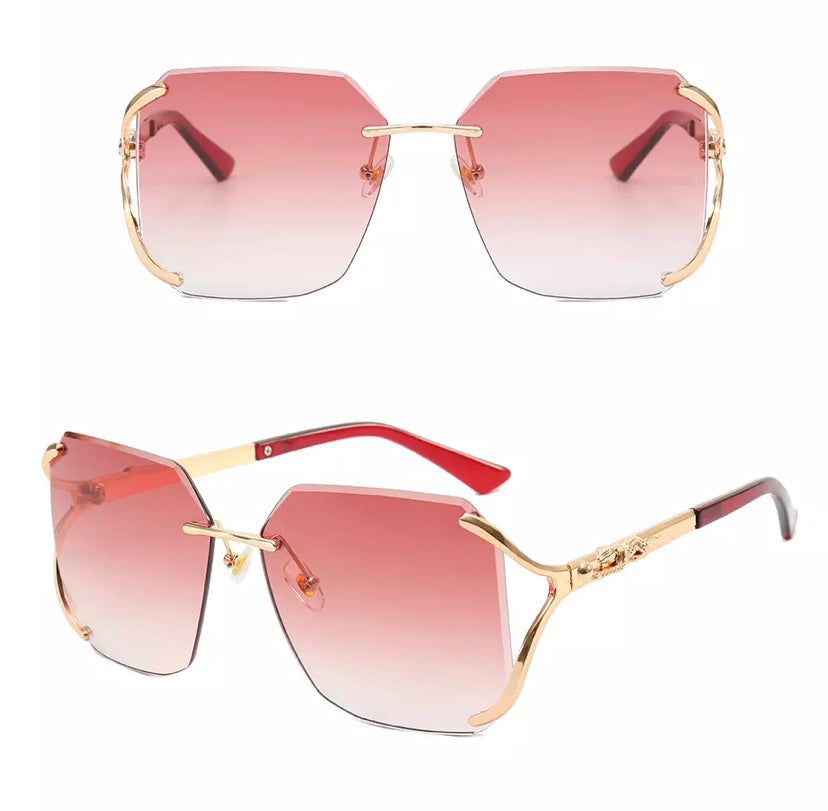  Diamond Cut Oversized Women Rimless Fashion Shades Sunglasses