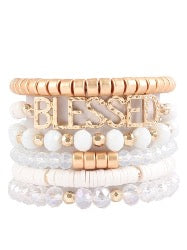"BLESSED" CHARM BEADS BRACELET