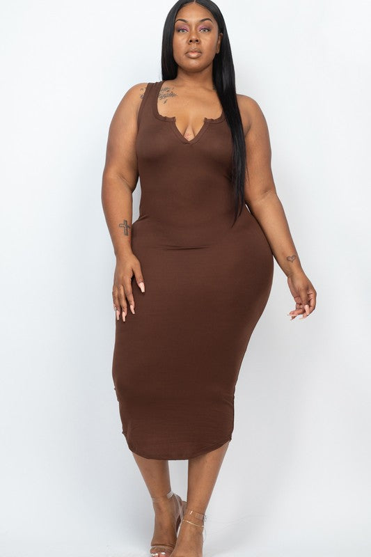 Plus  Split Neck Tank Midi Dress