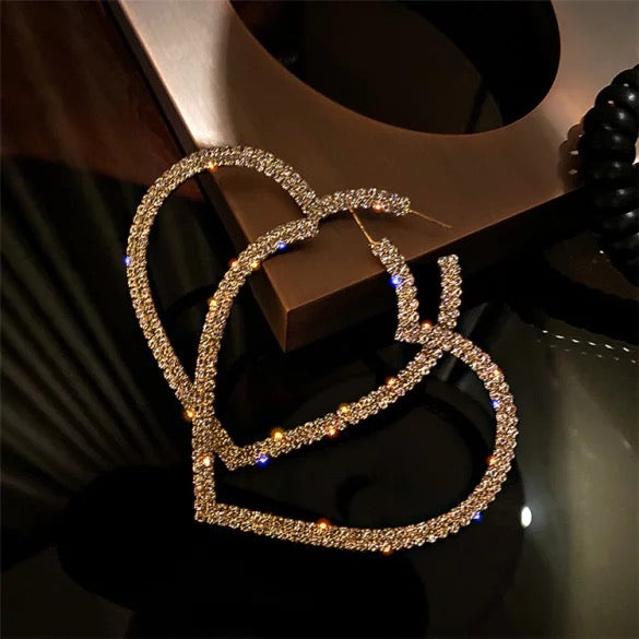 Heart Shape Rhinestone Earrings Gold