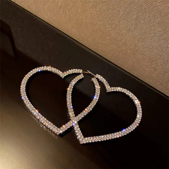 Heart Shape Rhinestone Earrings Silver