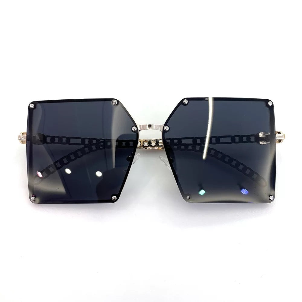 Luxury Glasses Metal Frame Square Rivet Chain Sunglasses 