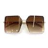 Load image into Gallery viewer, Luxury Glasses Metal Frame Square Rivet Chain Sunglasses  Brown