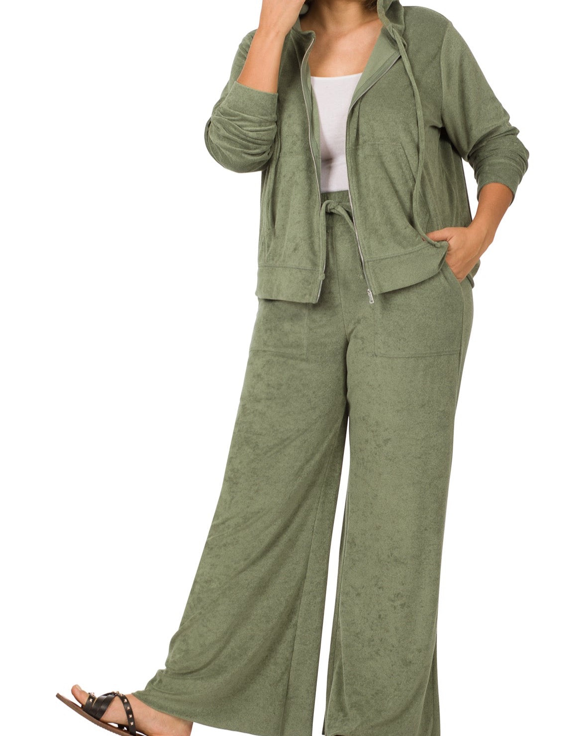 Ash Olive Loop Terry Jacket Pants Set