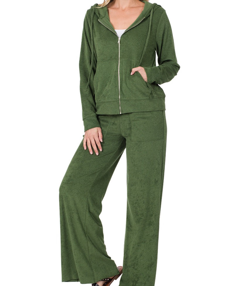 LOOP TERRY JACKET & PANTS matching SET army green