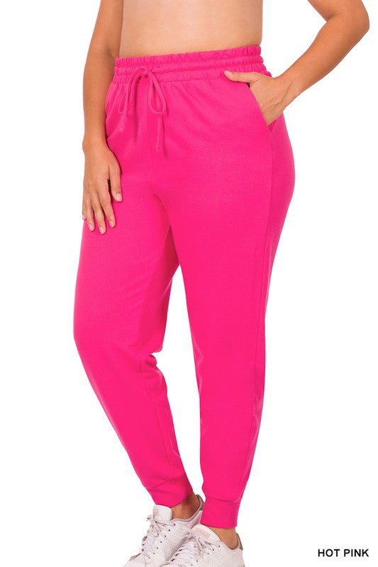 Plus French Terry Jogger Pant Hot Pink Zenana