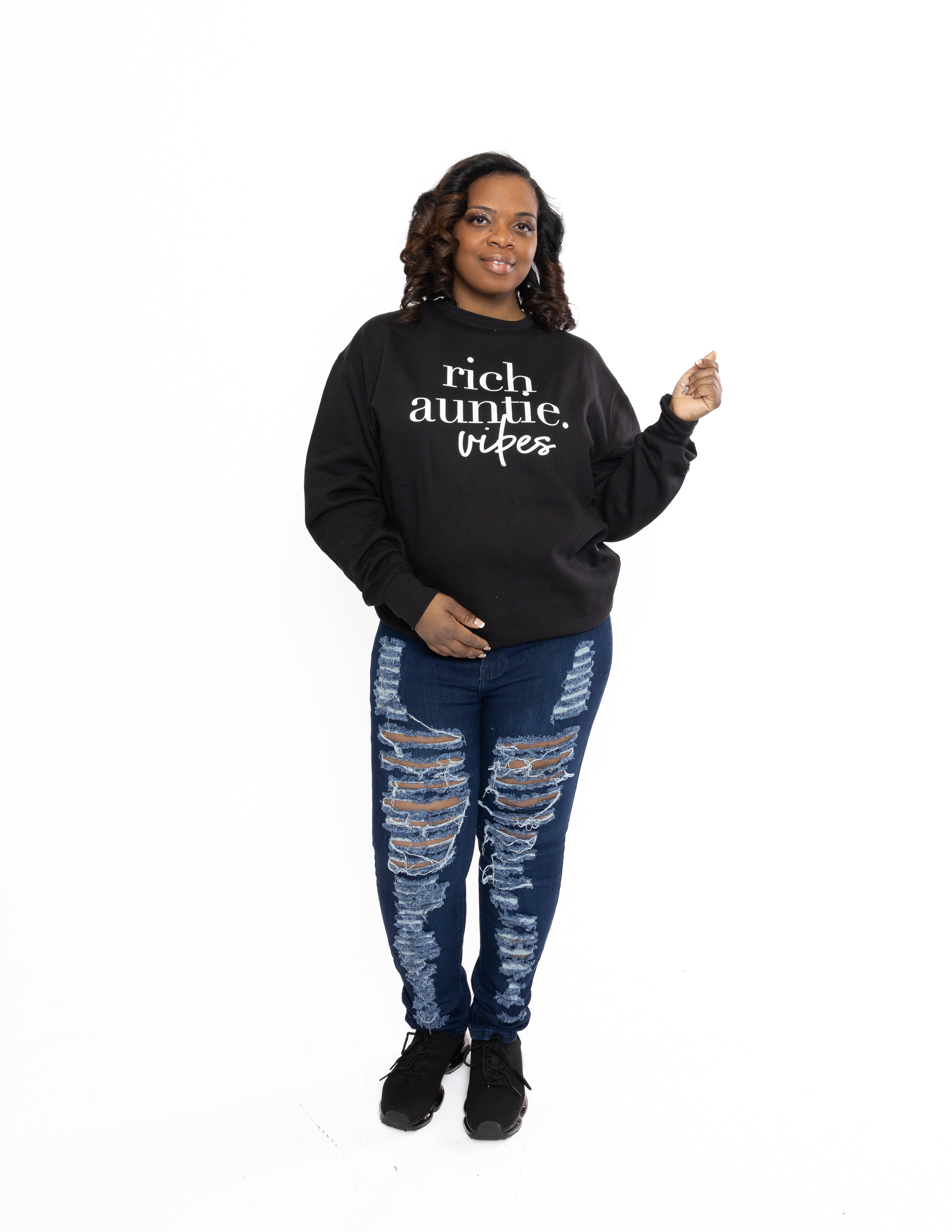 Rich Auntie Vibes Black Crewneck
