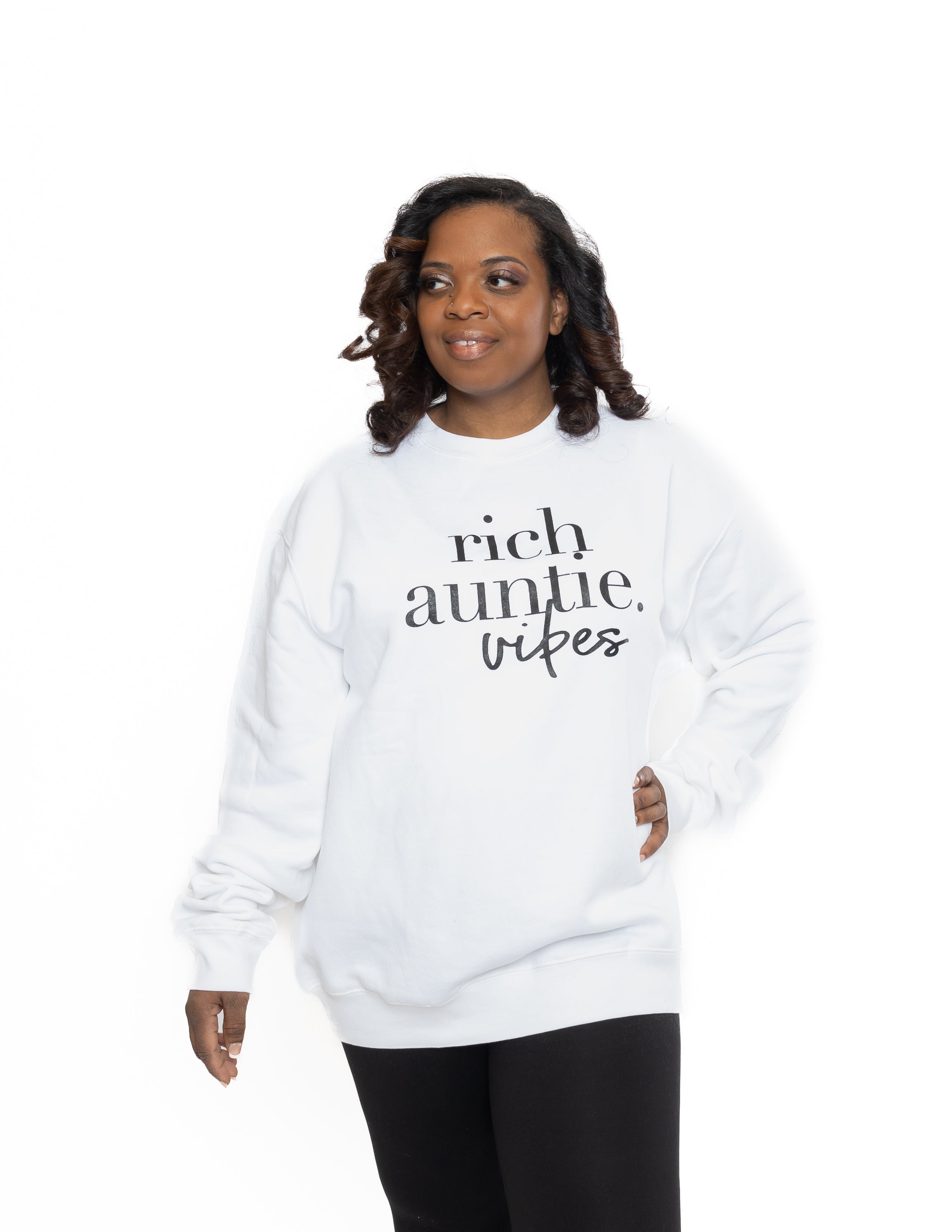 Rich Auntie Vibes White Crewneck