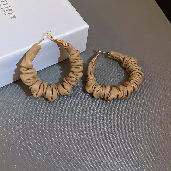 Tan Leather Hoop Earrings