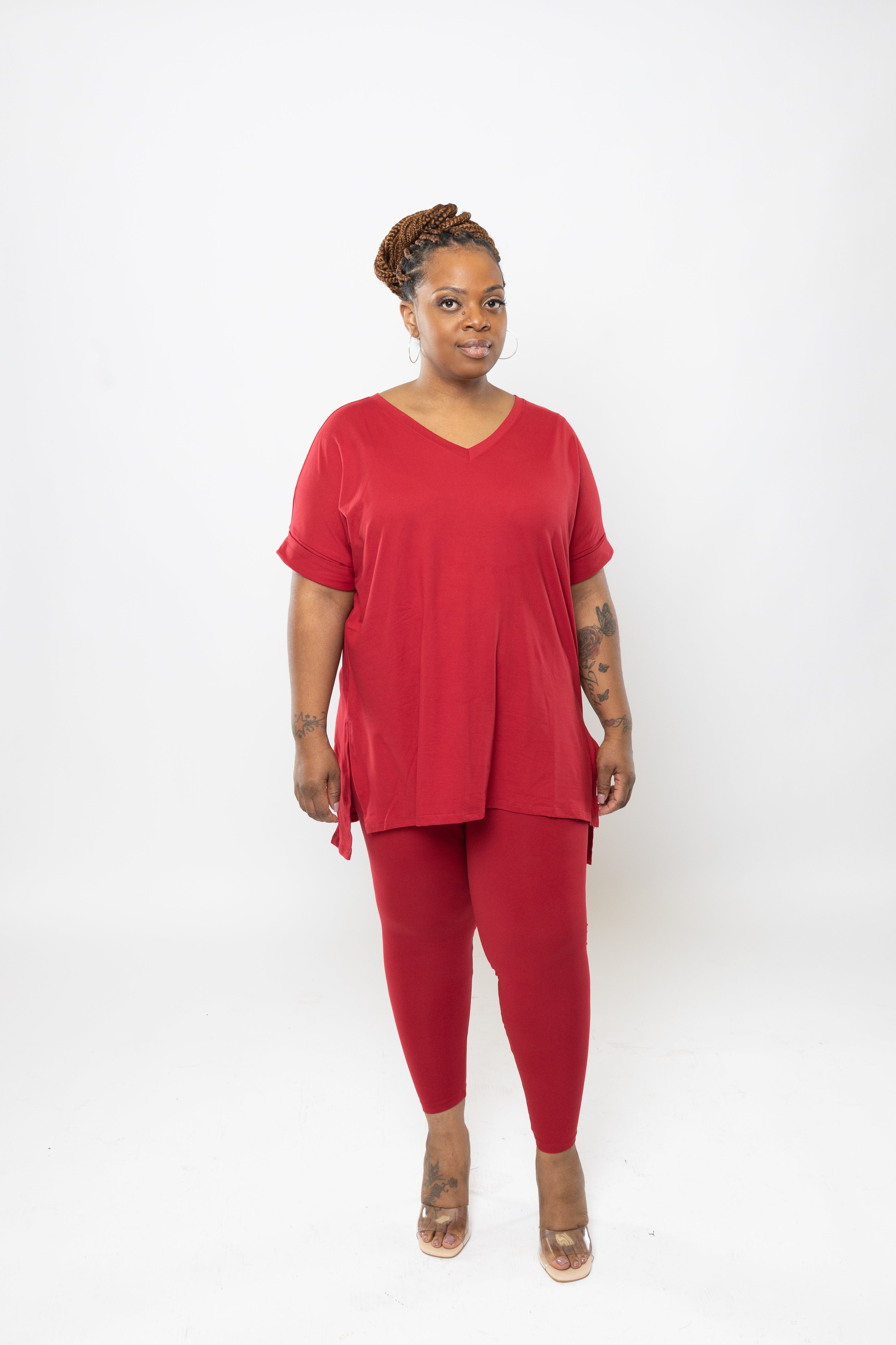 Zenana Burgundy Buttery Soft Legging Matching Set Microfiber