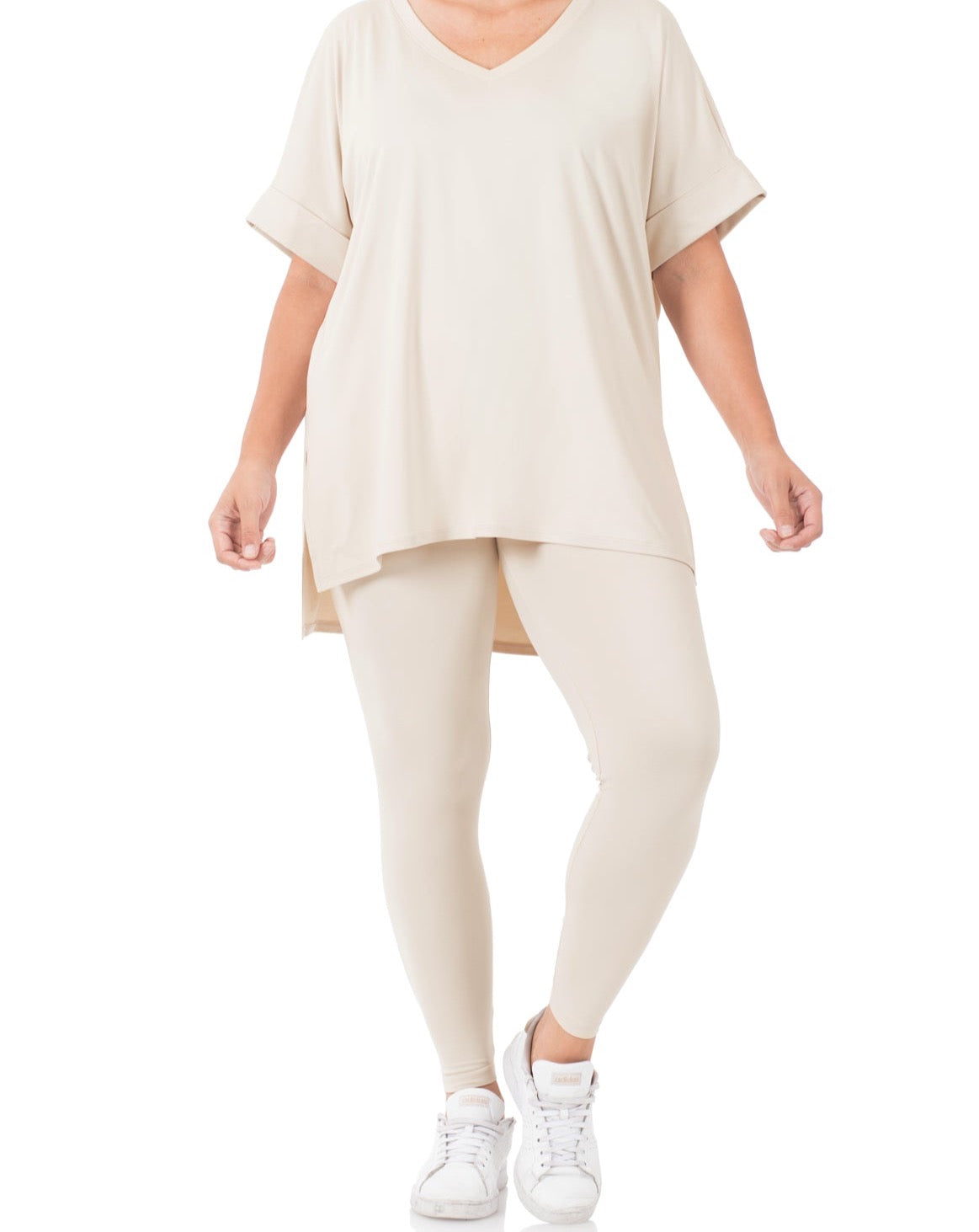 Zenana Bone Buttery Soft Legging Matching Set Microfiber