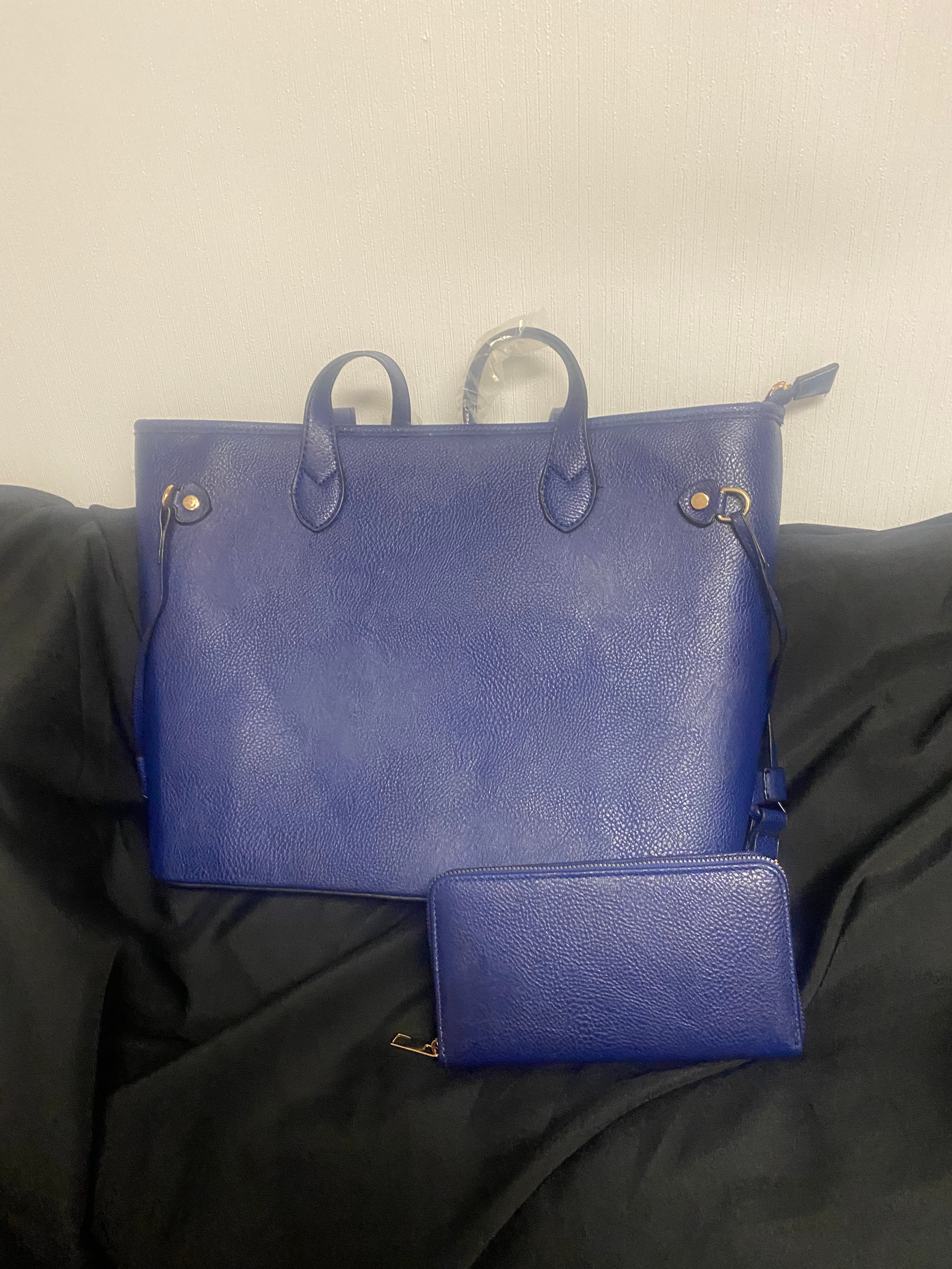 blue 2 piece bag wallet set