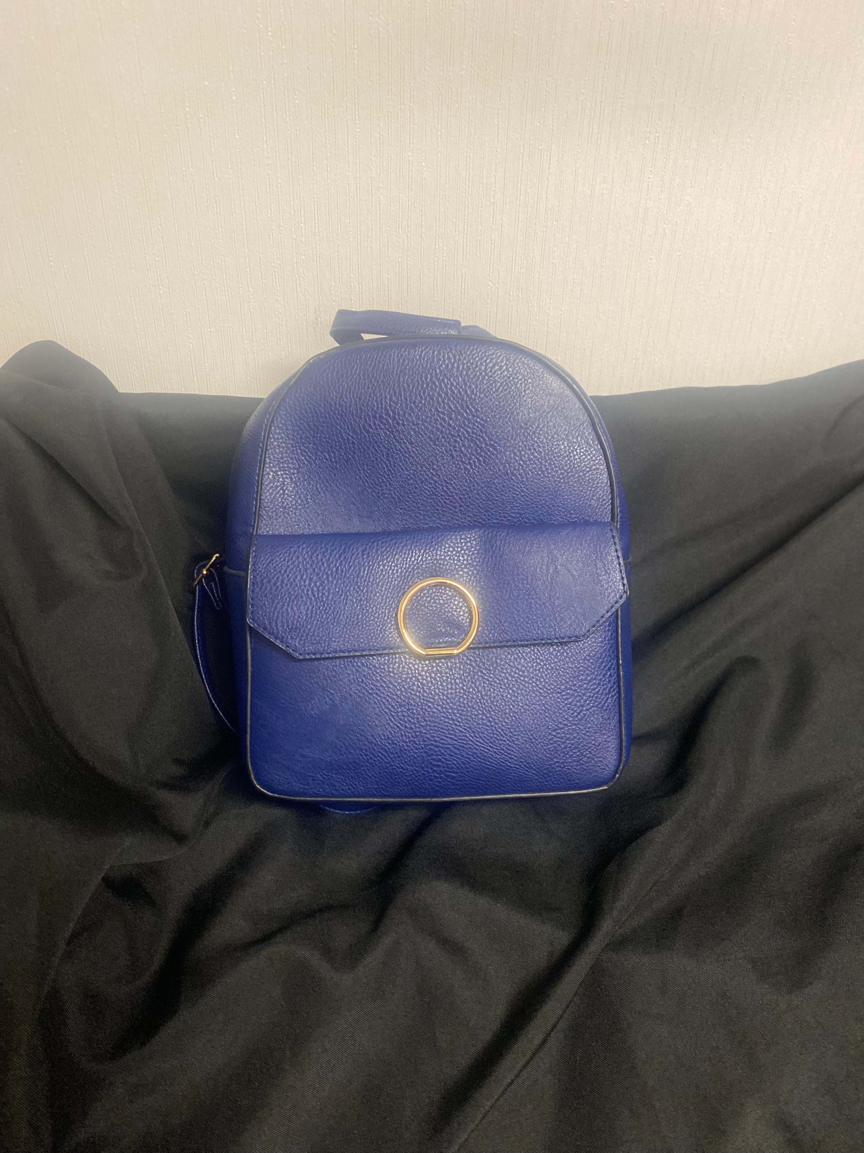 vegan leather blue backpack