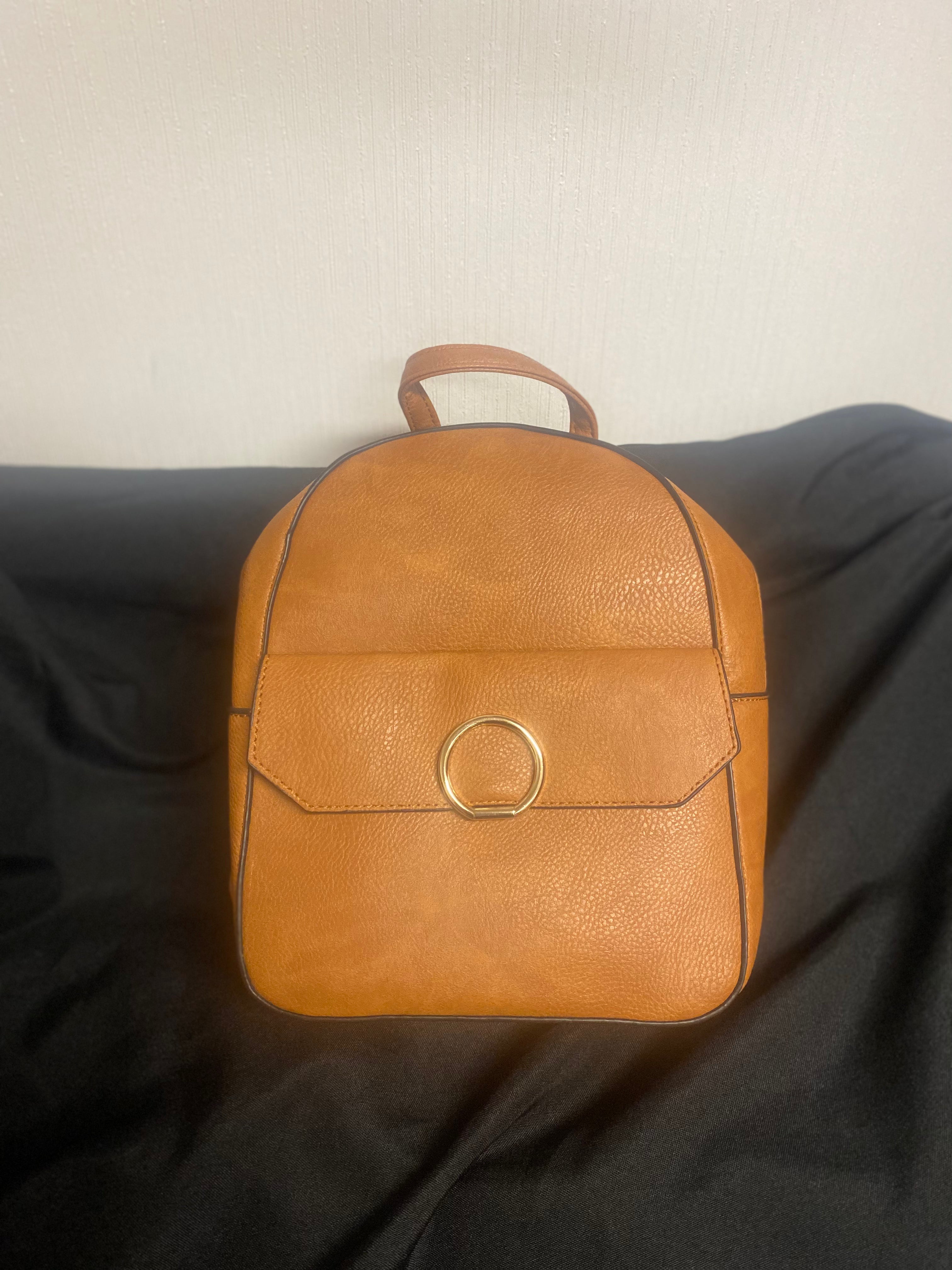 vegan leather brown backpack