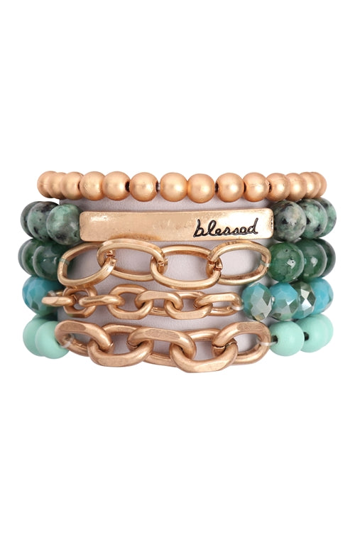 "BLESSED" CHARM BEADS BRACLET