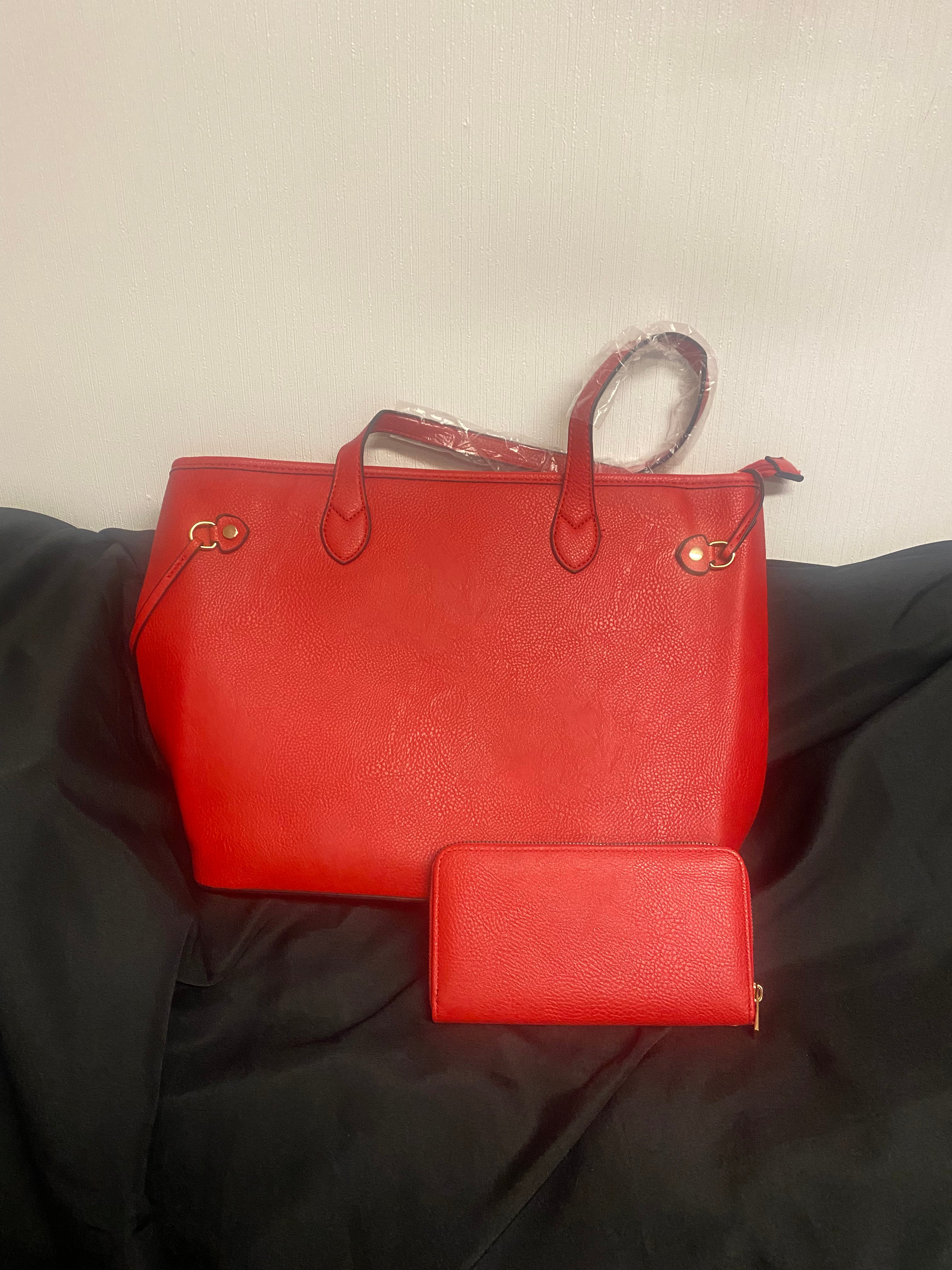 red 2 piece bag wallet set
